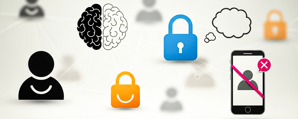 Uma imagem com ícones de: privacidade, cadeados, racionalidade 