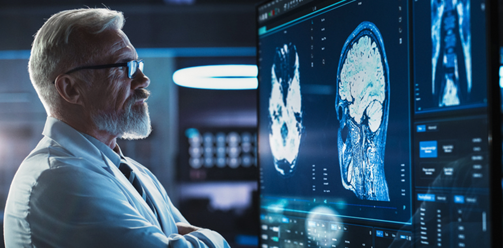 Imagem de um médico observando um raio x