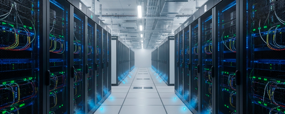 Imagem de um interior de um data center