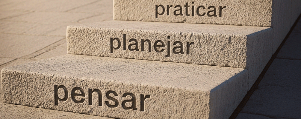 Imagem de uma escada com os pilares do empreendedorismo tecnológico