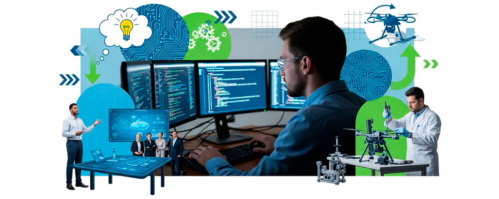 Colagem de várias funções dentro de um ambiente corporativo