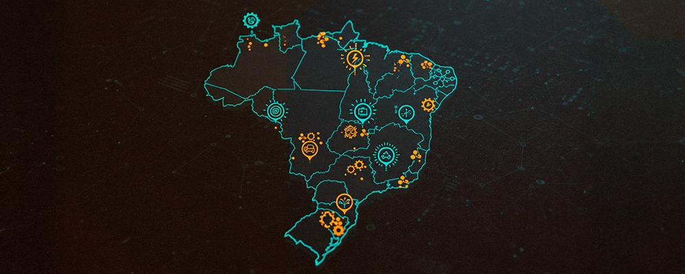 Imagem do mapa do Brasil com ícones de setores inovadores.