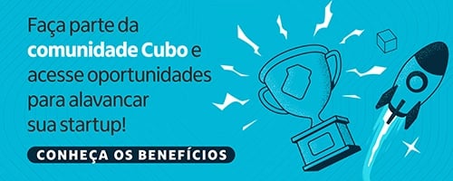 A imagem apresenta uma ilustração de um troféu e um convite para participar da comunidade Cubo para Startups. O tema do artigo é startups e diversidade.