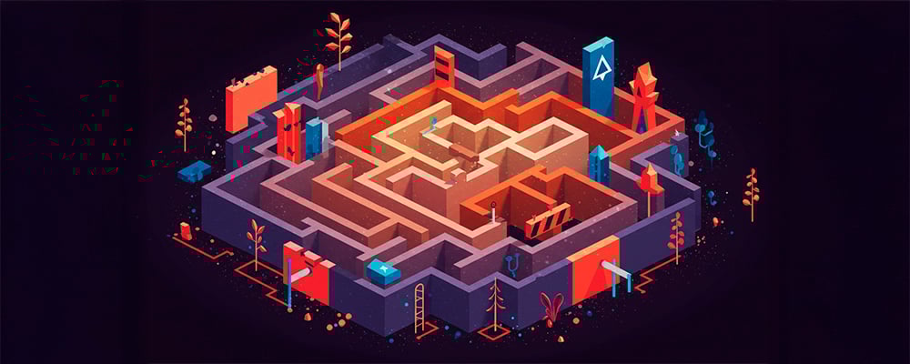 Imagem de um labirinto, exemplificando os desafios/dificuldades da inovação tecnológica