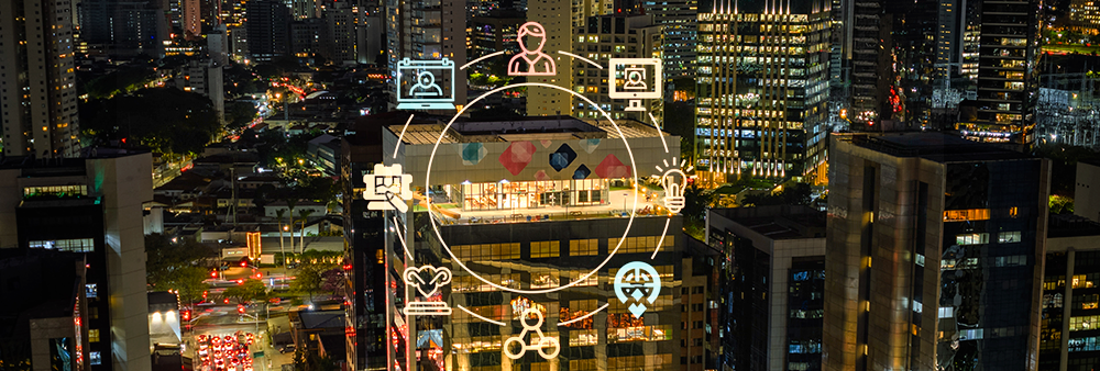 Uma imagem do Cubo com um círculo de conexões no centro